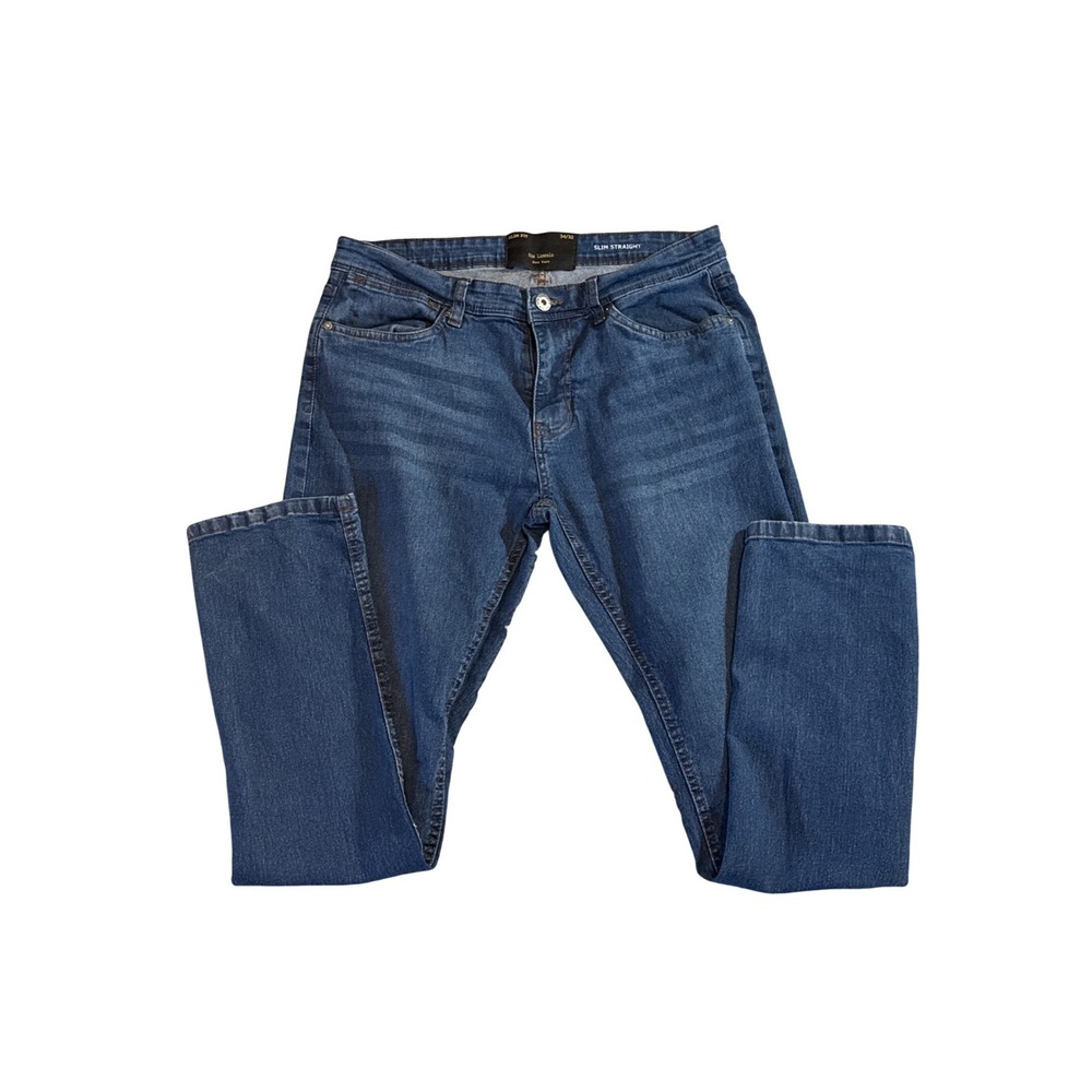Six Lincoln New York Slim Straight Men's Jeans Medium‎ Wash Blue Denim 34x32